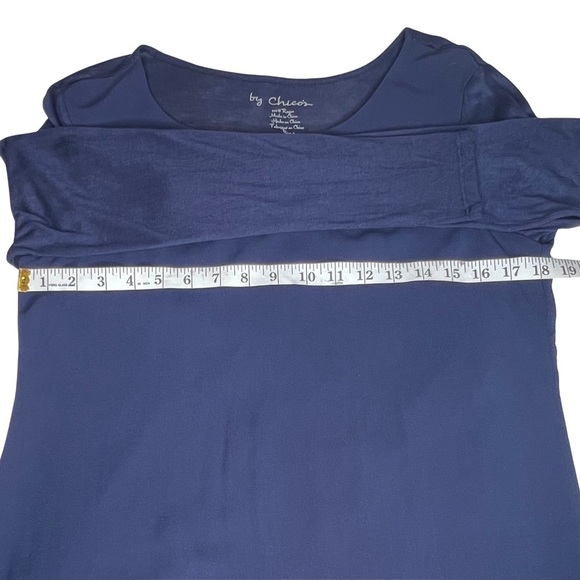 Chico’s Knit Woven Tunic Long Sleeve Asymmetrical Hem Navy Blue Small 570215863 - Picture 8 of 13